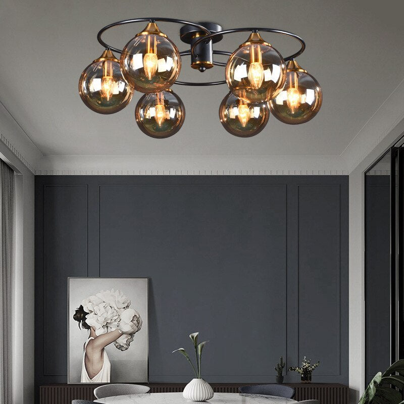 ValentinaLuxe - Vintage round smoked glass chandelier