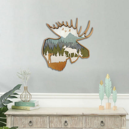 Wooden Deer and Elk Wall Decor