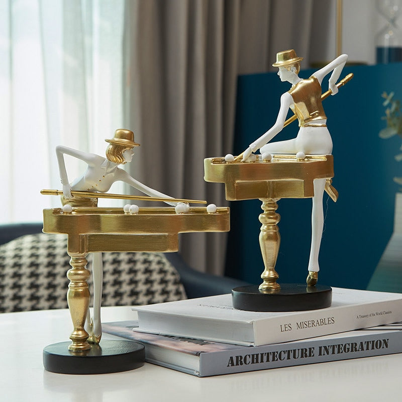 Abstract Golden Snooker Player Figurines