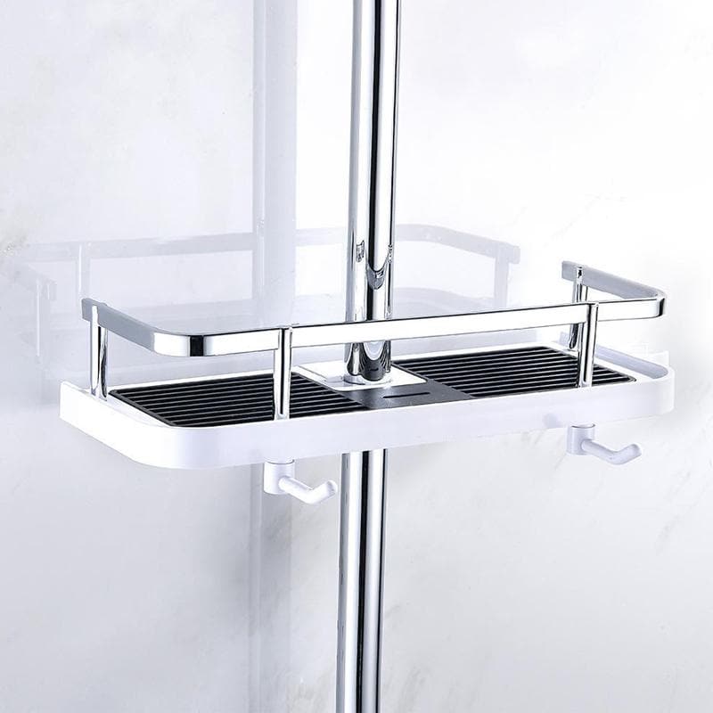 Storage holder for shower rod in bathroom