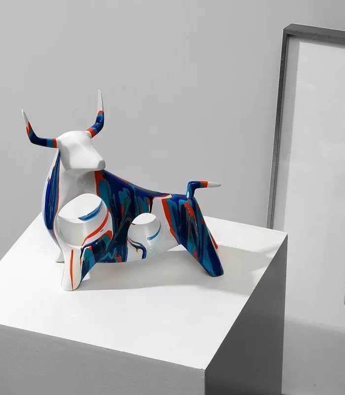 Bull Decorative Sculpture in Oil Paint Resin