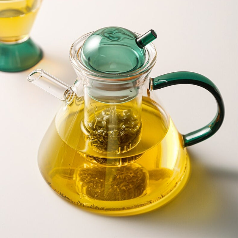 Green Retro Teapot Set with Glass Strainer