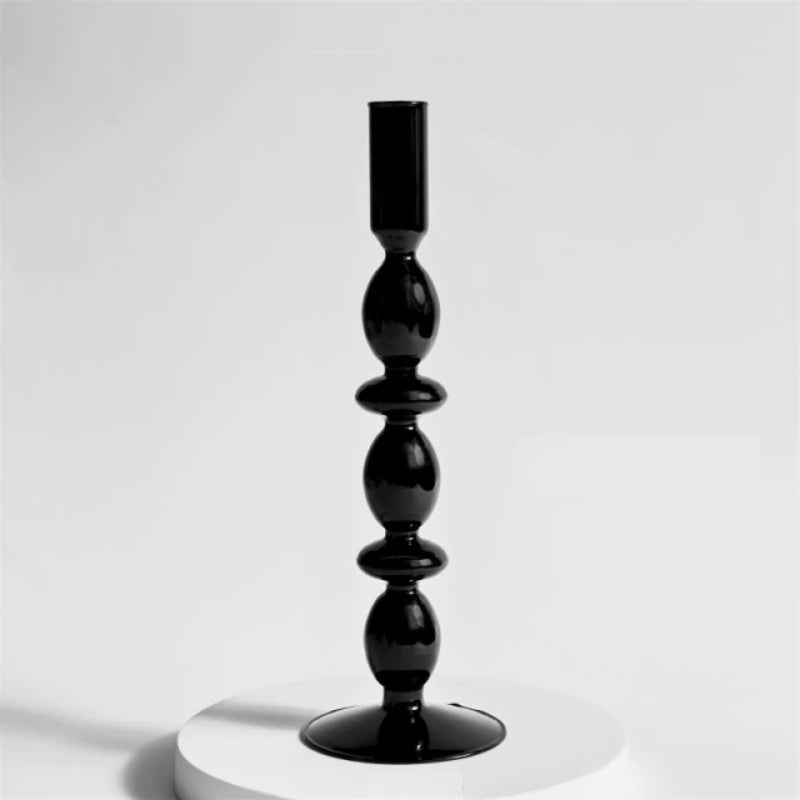 Miravique Black Glass Taper Candle Holder & Vases