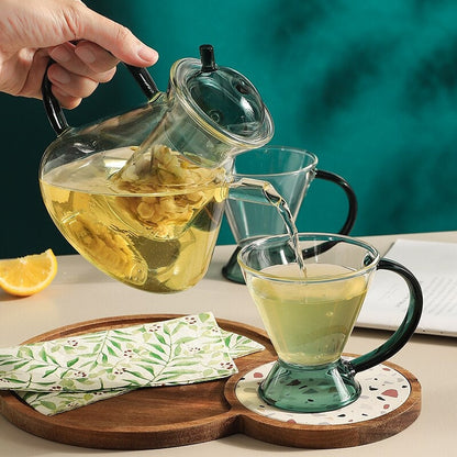 Green Retro Teapot Set with Glass Strainer