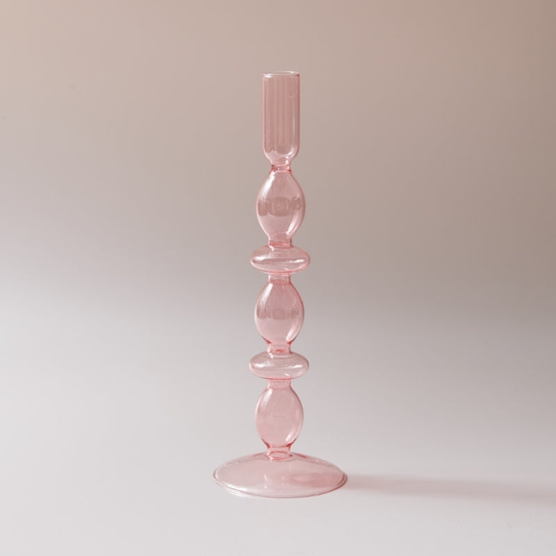 Miravique Pink Glass Taper Candle Holder & Vases