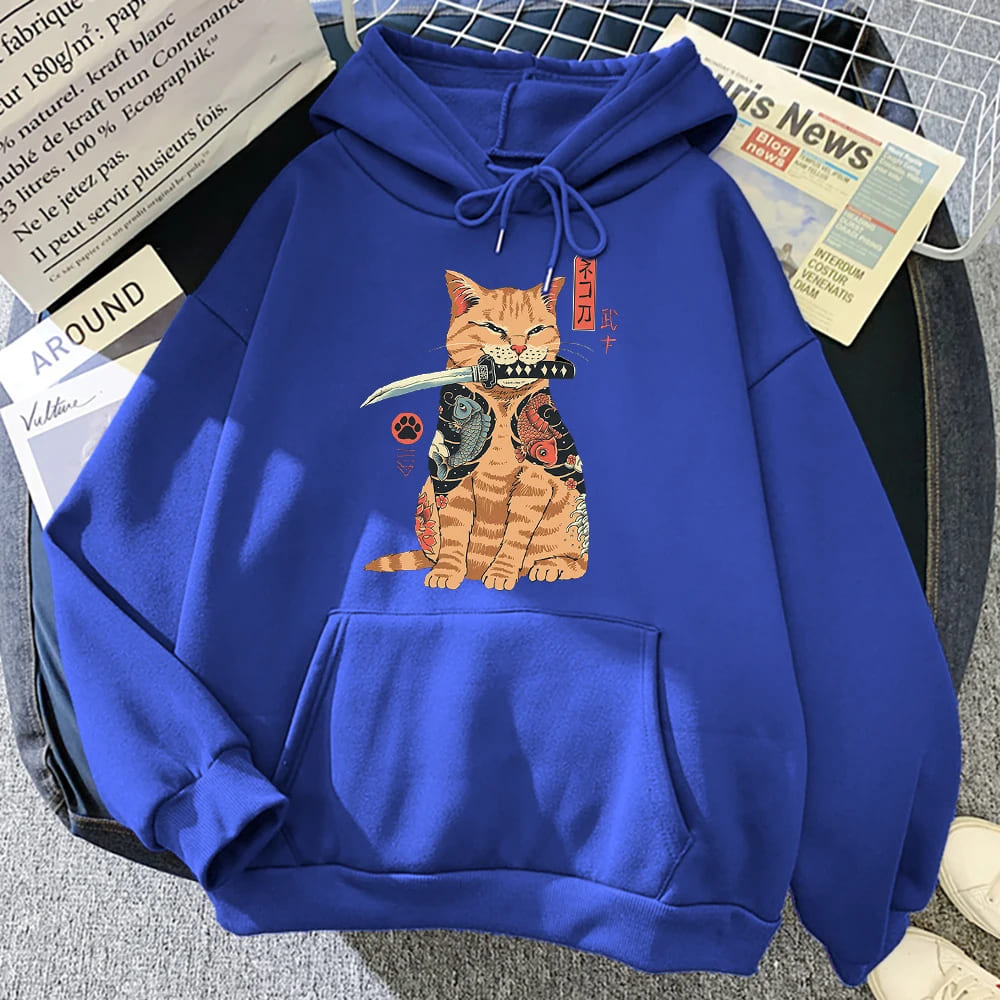 Samurai Katana Orange Cat Hoodie