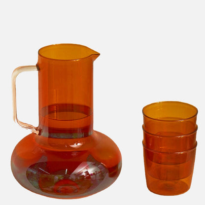 Amber & Cobalt Glass & Pitcher Set