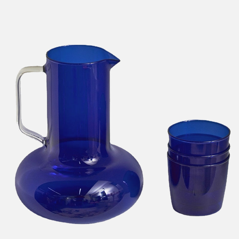 Amber & Cobalt Glass & Pitcher Set