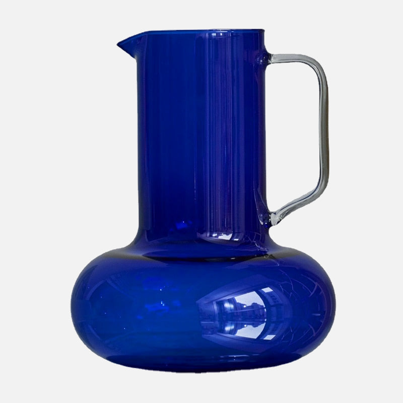 Amber & Cobalt Glass & Pitcher Set