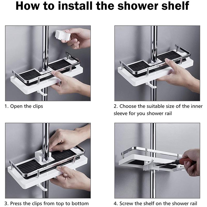 Bathroom Shelf Caddy for Shower Rail, No Drilling Pole Shower Storage Rack Holder