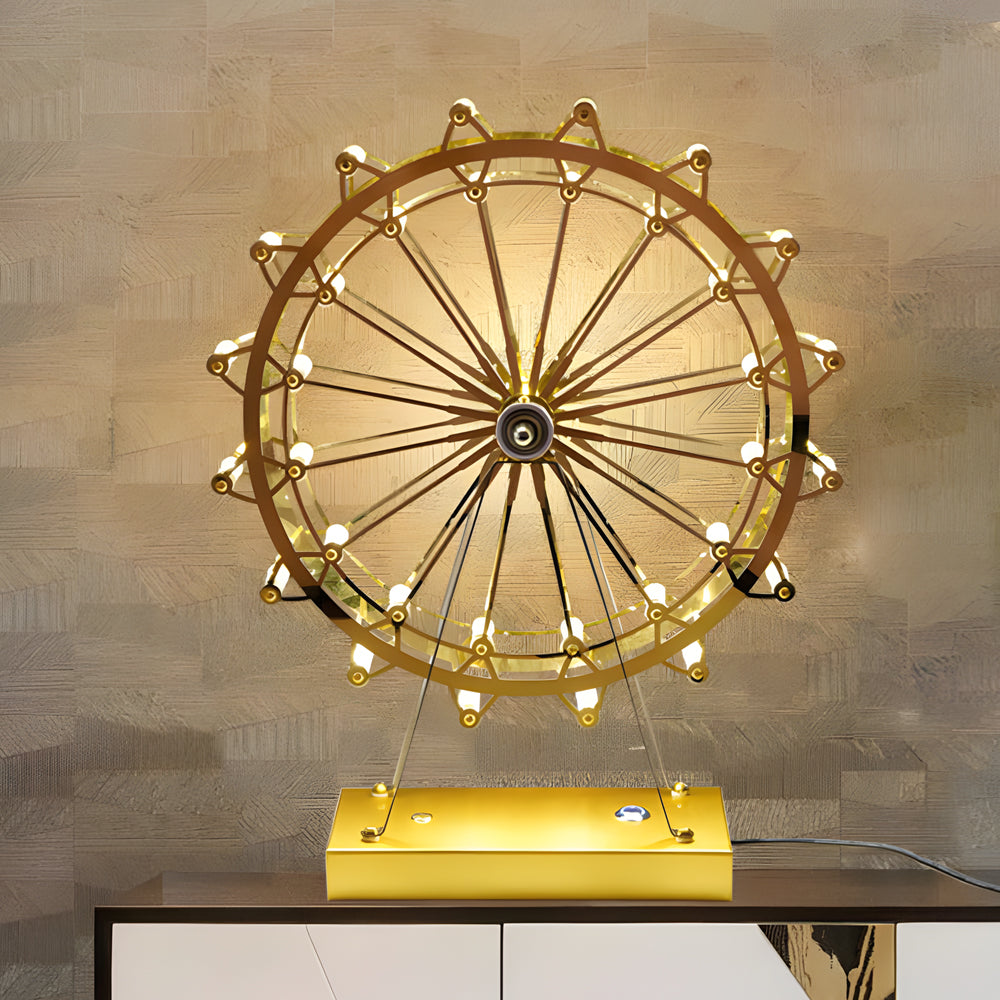 LumiFerris - Gold Iron Table Lamp with Ferris Wheel, Integrated LED and Touch Switch