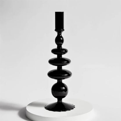 Miravique Black Glass Taper Candle Holder & Vases