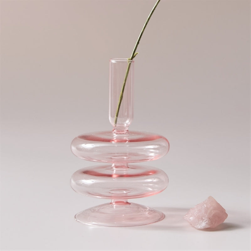 Miravique Pink Glass Taper Candle Holder & Vases