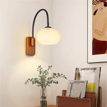 Orbite - Wall Lamp in Khaki Glass with Wooden Accent