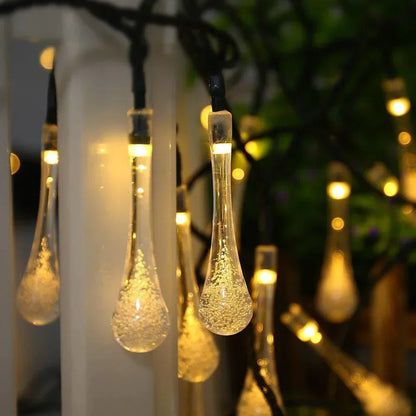 Outdoor Solar String Lights, Garden Decor LED Water Drop Waterproof Lights