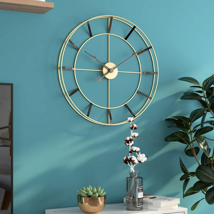 Elegant Gold and Black Metal Wall Clock Large