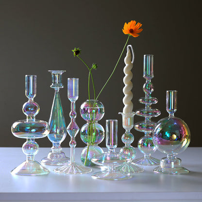 Rainbow Glass Iridescent Candle Holder Vase