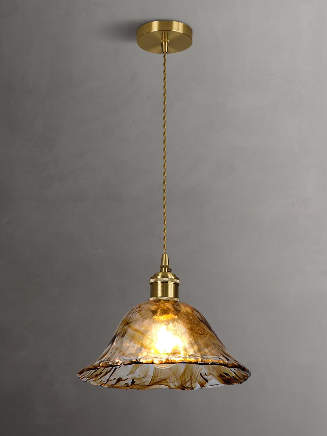 Brass Amber Glass Pendant Light