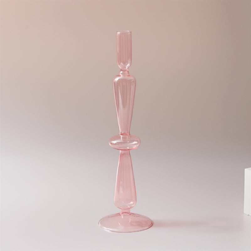 Miravique Pink Glass Taper Candle Holder & Vases