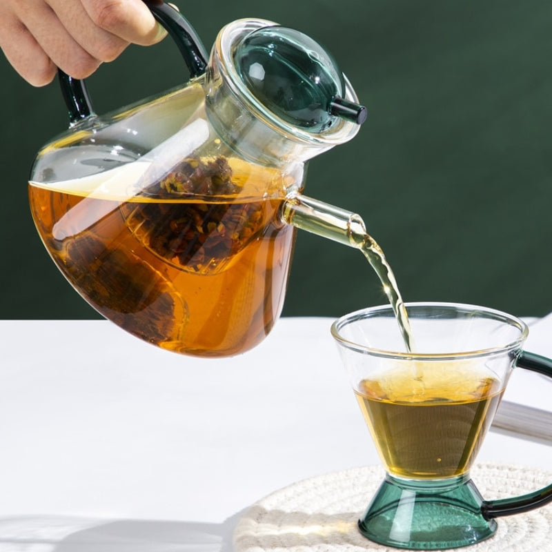 Green Retro Teapot Set with Glass Strainer