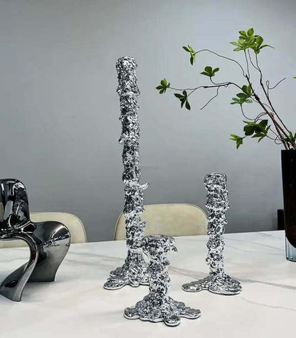 Silver Drip Resin Candlestick Holder – Elegant Candle Holder