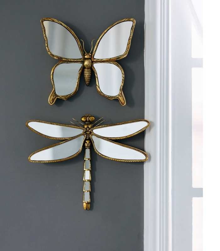 Miravique Retro Gold Frame Wall Mirror Art with Butterfly and Dragonfly Designs