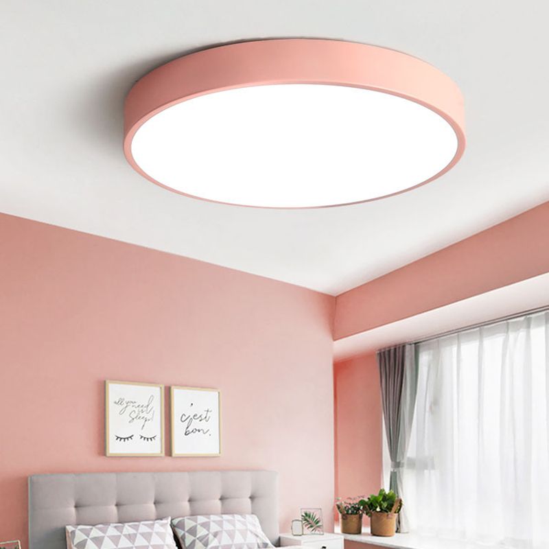 Morandi Modern Round LED Ceiling Lamp Pink Gray Metal Living Room