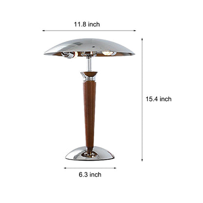 Paquebot - Vintage Chrome Iron Table Lamp with Mushroom Shade and 3-Position Wooden Dimmer