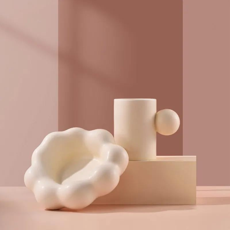 Abstract Ceramic Cloud Mug with Saucer