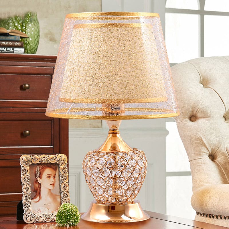 VintageGloed - Retro Urn Shaped Bedside Lamp with Double Empire Shade