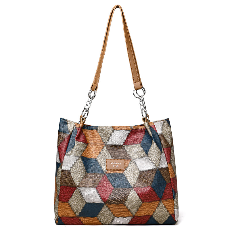 Retro Geometric Pattern Tote Bag