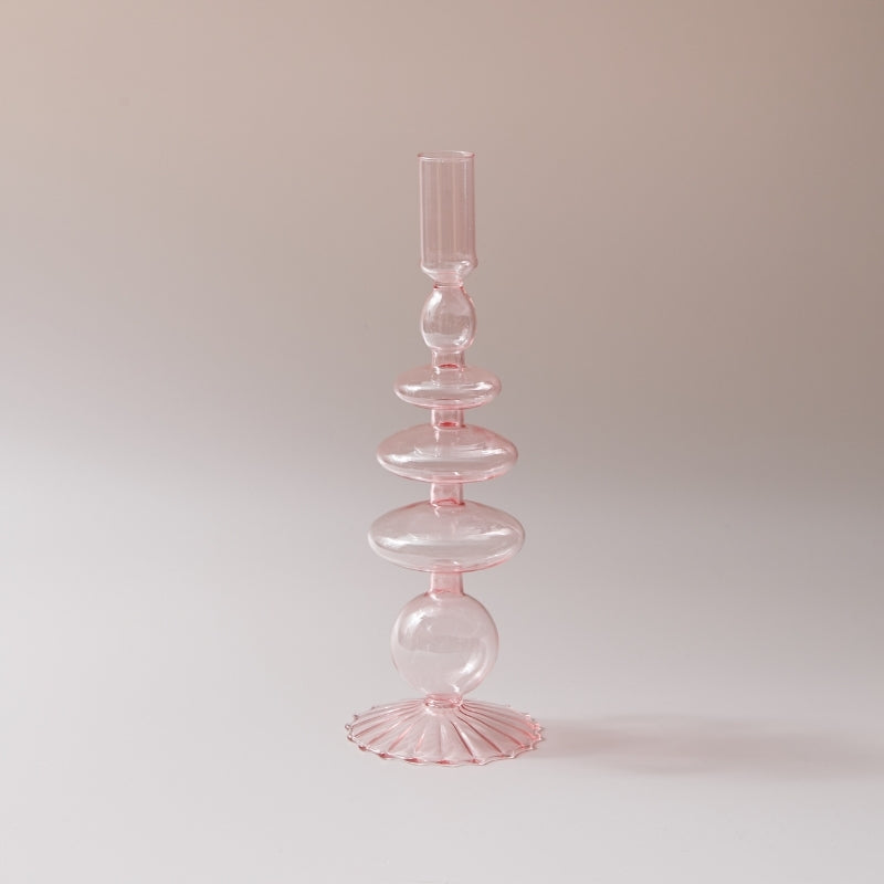 Sakura Pink Glass Taper Candle Holder & Vases