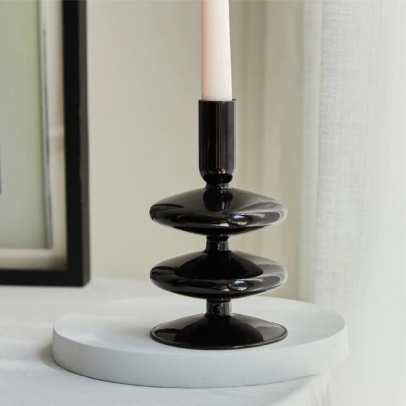 Miravique Black Glass Taper Candle Holder & Vases