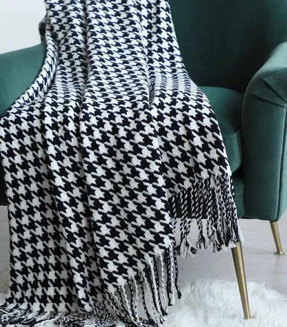 Houndstooth Throw Black and White Modern Sofa Blanket