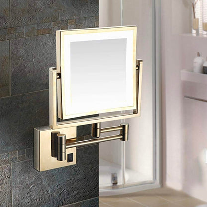 Matte Gold Square Magnifying Adjustable LED Makeup and Bathroom Mirror