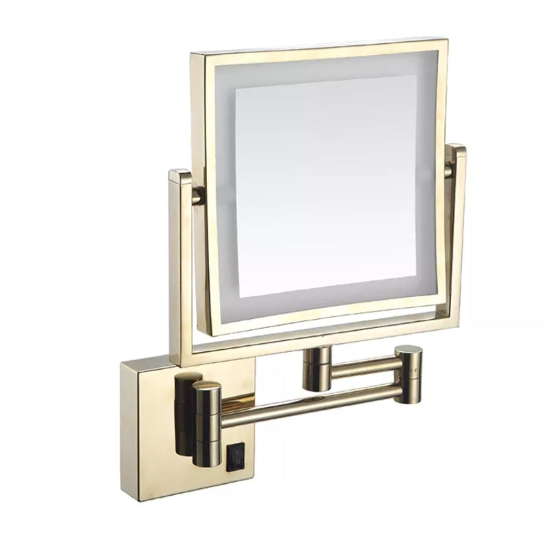 Matte Gold Square Magnifying Adjustable LED Makeup and Bathroom Mirror