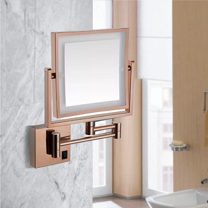 Rose Gold Square Magnifying Adjustable LED Makeup and Bathroom Mirror