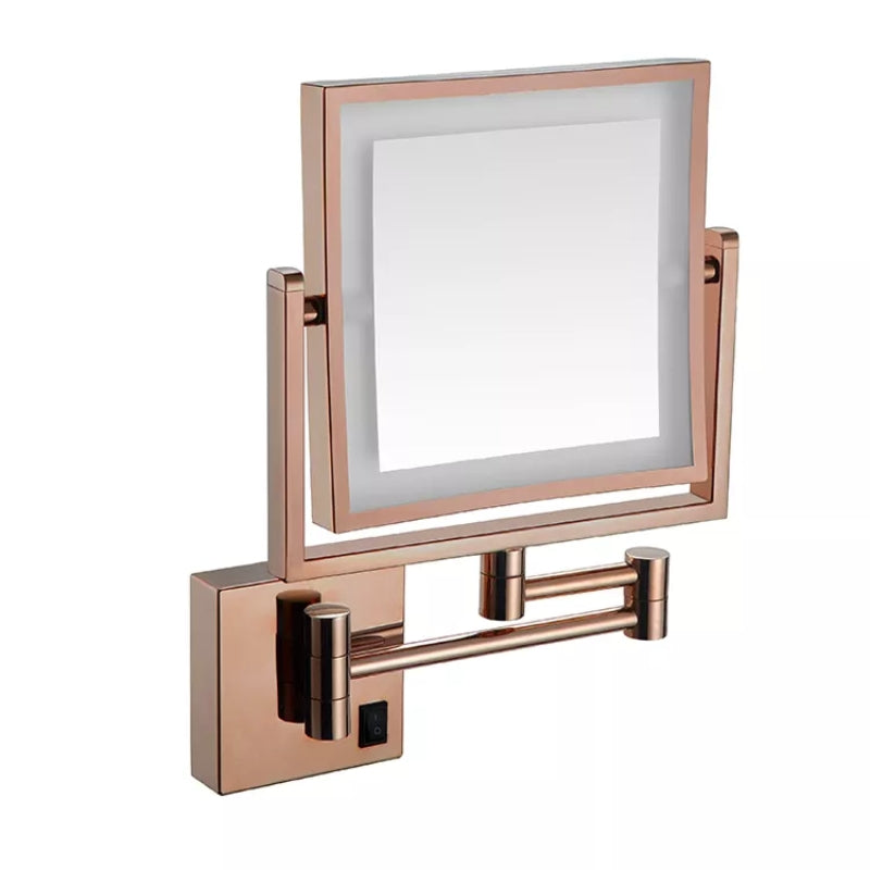 Rose Gold Square Magnifying Adjustable LED Makeup and Bathroom Mirror