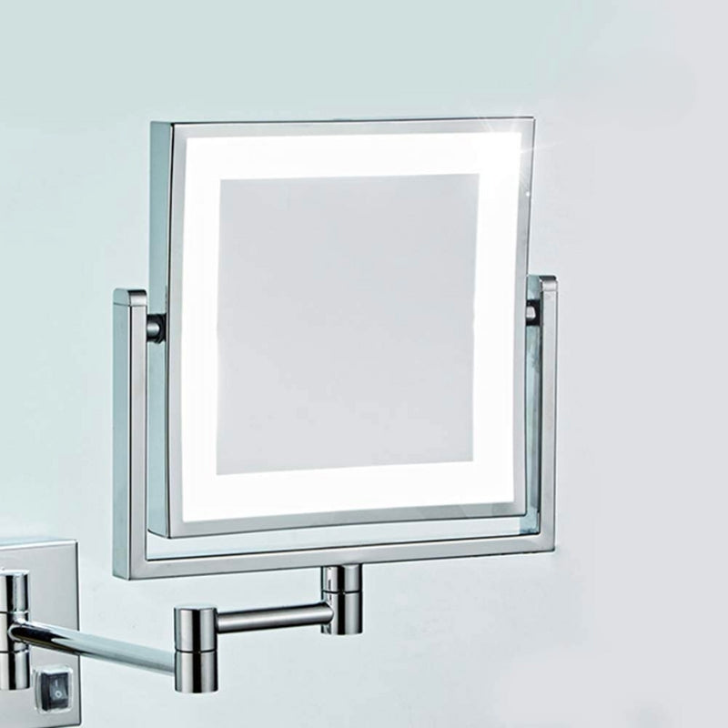 Chrome Silver Square Magnifying Adjustable LED Makeup and Bathroom Mirror