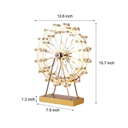 LumiFerris - Gold Iron Table Lamp with Ferris Wheel, Integrated LED and Touch Switch