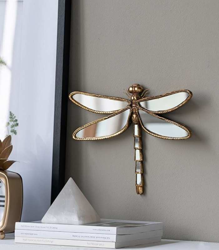 Miravique Retro Gold Frame Wall Mirror Art with Butterfly and Dragonfly Designs