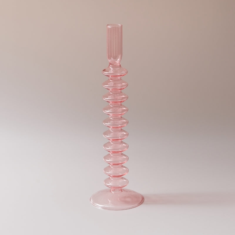 Miravique Pink Glass Taper Candle Holder & Vases