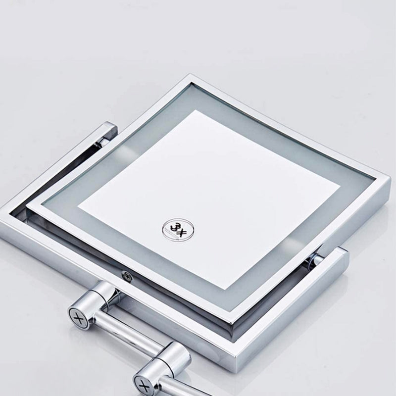 Chrome Silver Square Magnifying Adjustable LED Makeup and Bathroom Mirror