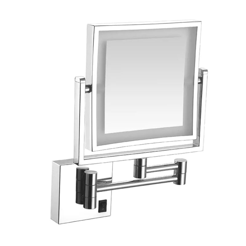 Chrome Silver Square Magnifying Adjustable LED Makeup and Bathroom Mirror