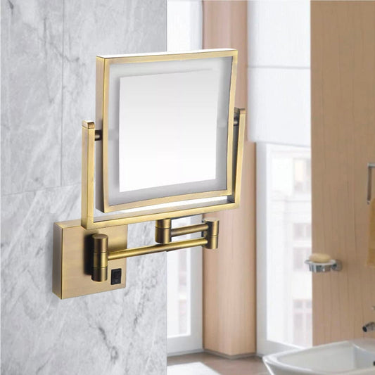 Antique Gold Square Magnifying Adjustable LED Makeup and Bathroom Mirror