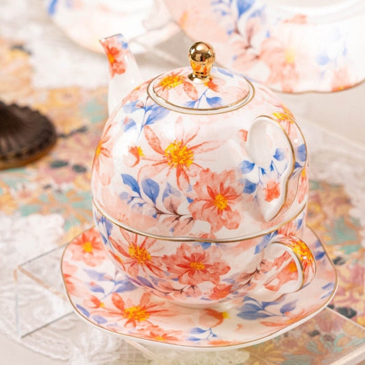 Floral Buttercup Porcelain Tea for One Set with Saucer