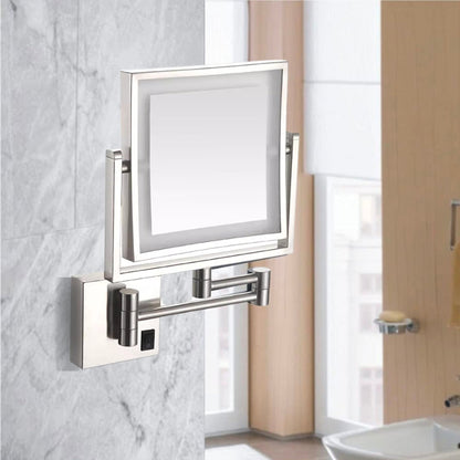 Matte Silver Square Magnifying Adjustable LED Makeup and Bathroom Mirror