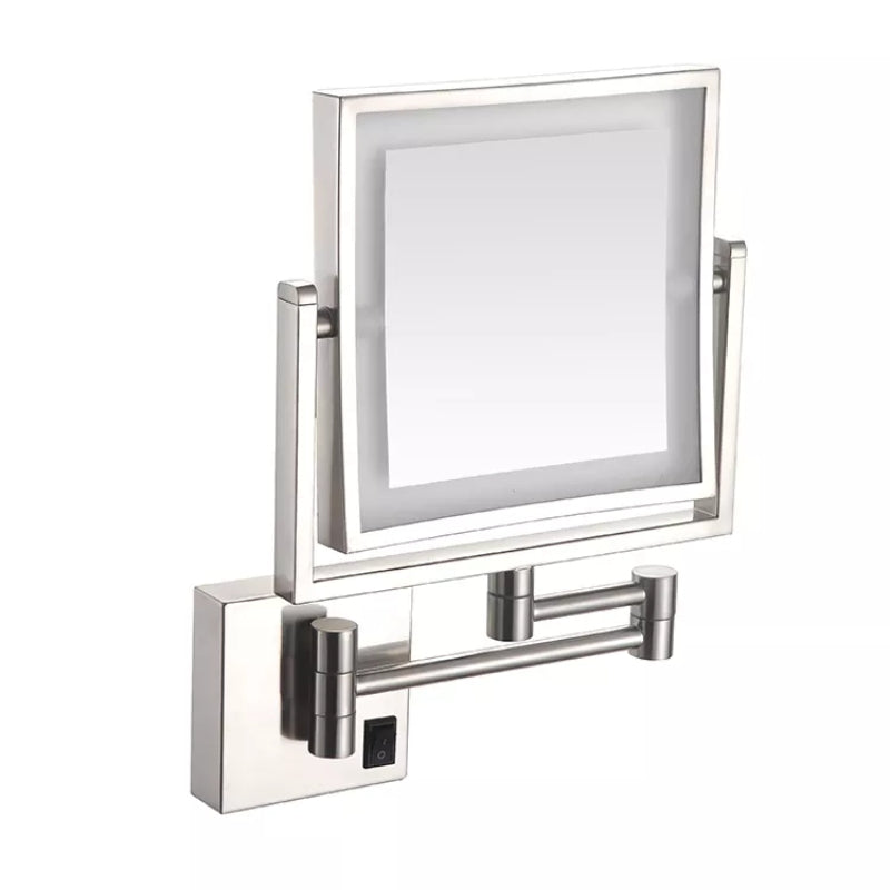 Matte Silver Square Magnifying Adjustable LED Makeup and Bathroom Mirror