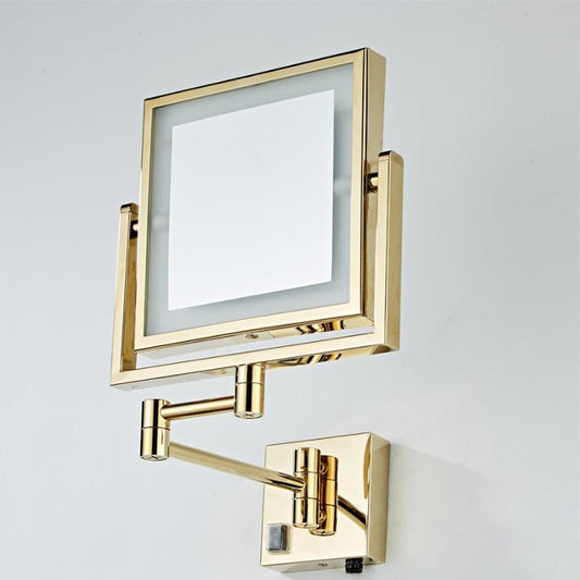 Gold Square Magnifying Adjustable LED Makeup and Bathroom Mirror