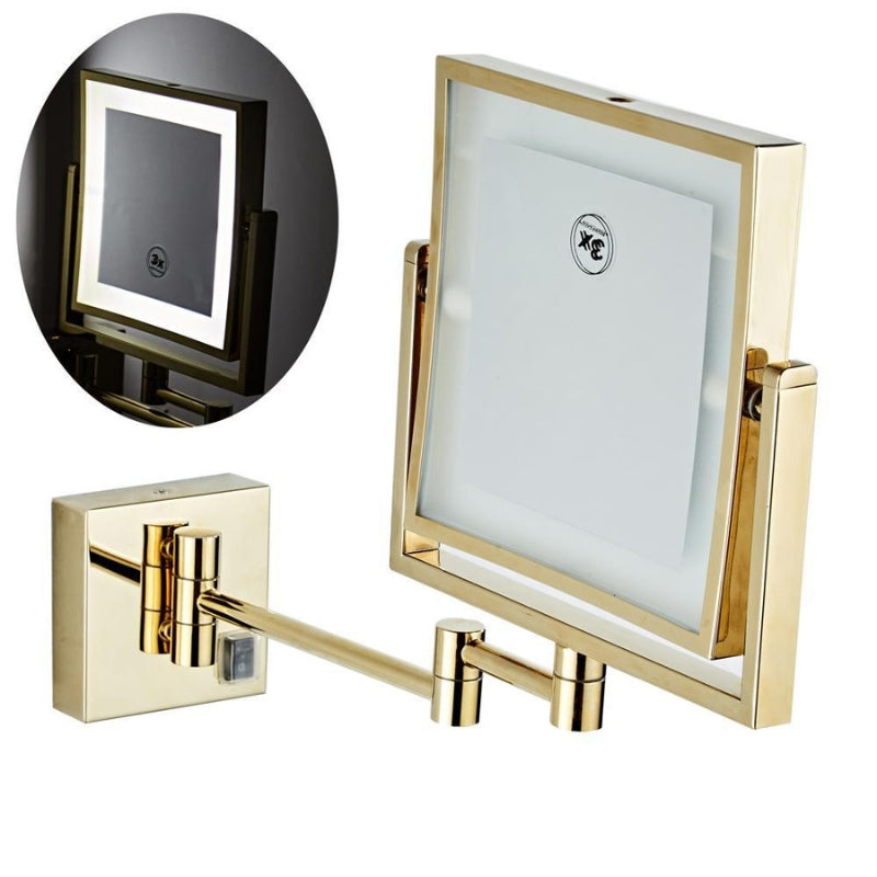 Gold Square Magnifying Adjustable LED Makeup and Bathroom Mirror